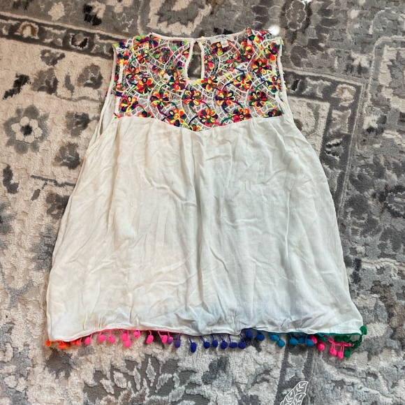 Umgee Tops - Umgee womens crochet colorful rainbow blouse with pompoms size L